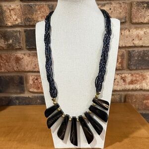 Vintage MCM Boho Tribal Bib  Beaded Multi Color Chunky Statement Collar Necklace